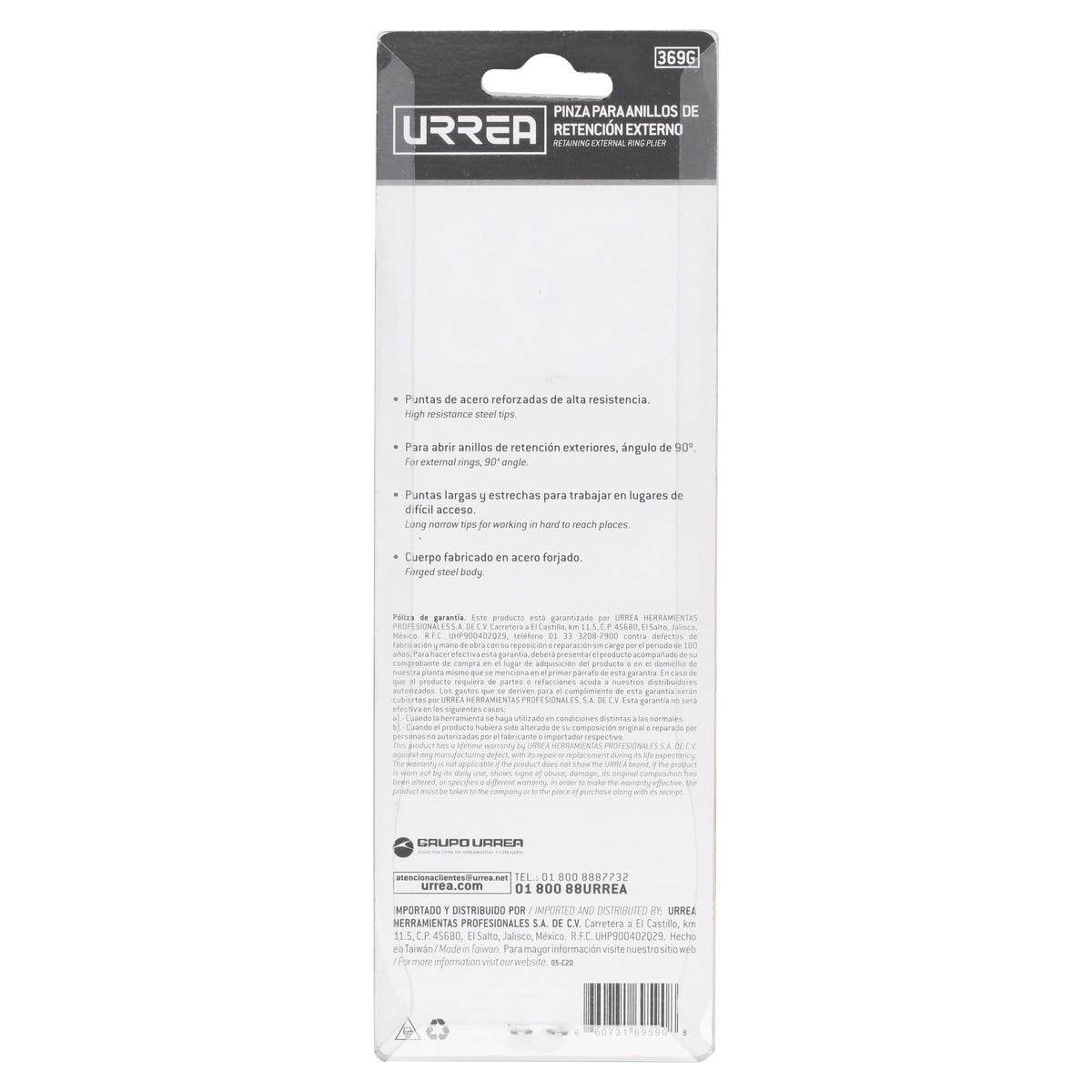 Pinza Para Anillos De Retención Con Mango De Vinil Forjadas Tipo Externo Ángulo De 90°, Urrea 369G