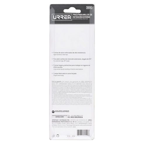 Pinza Para Anillos De Retención Con Mango De Vinil Forjadas Tipo Externo Ángulo De 90°, Urrea 369G