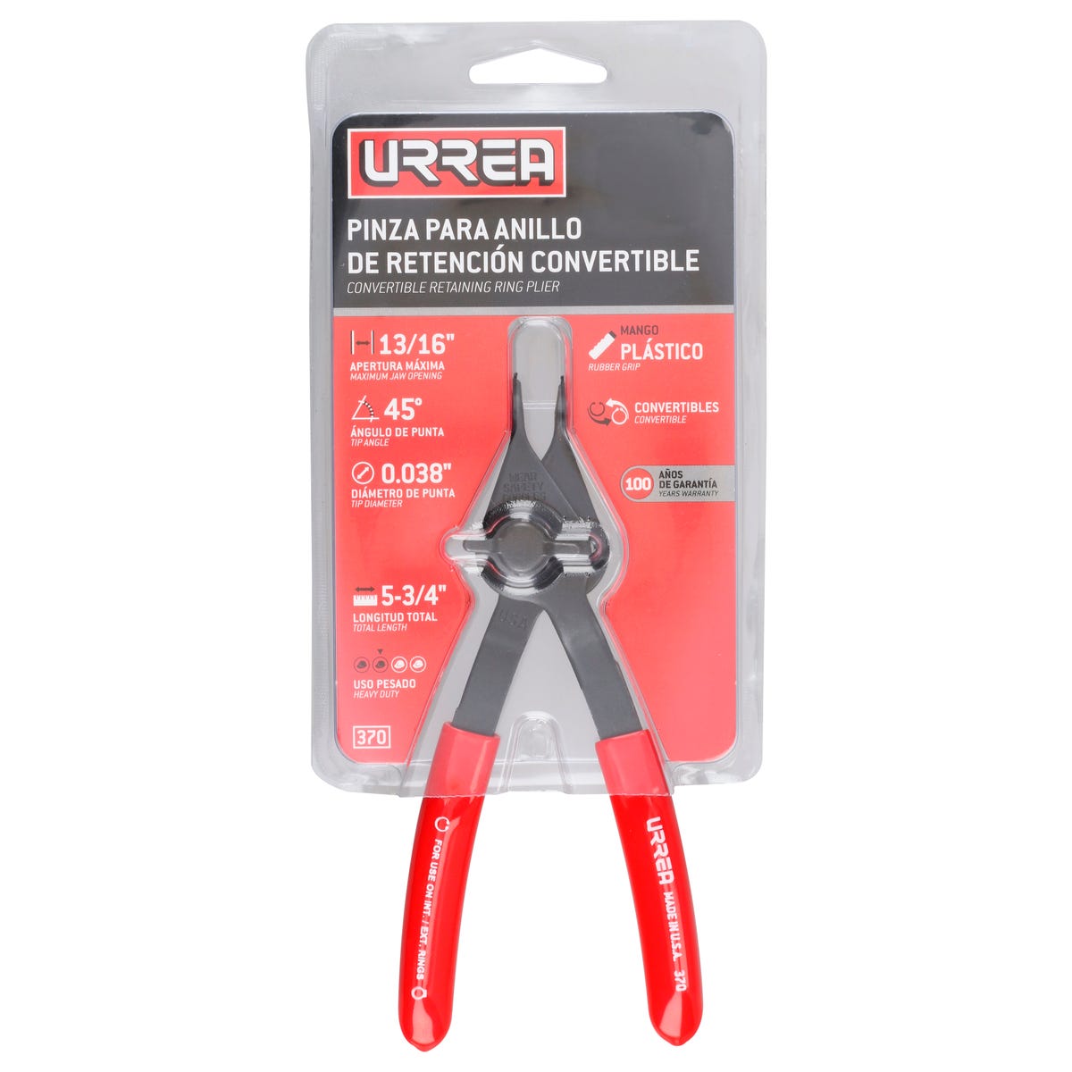 Pinza Para Anillos De Retención Convertibles Con Mariposa .038 Ángulo De 45°, Urrea 370