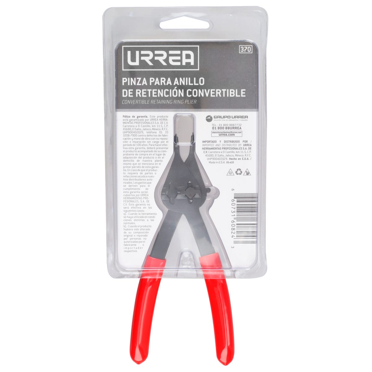 Pinza Para Anillos De Retención Convertibles Con Mariposa .038 Ángulo De 45°, Urrea 370