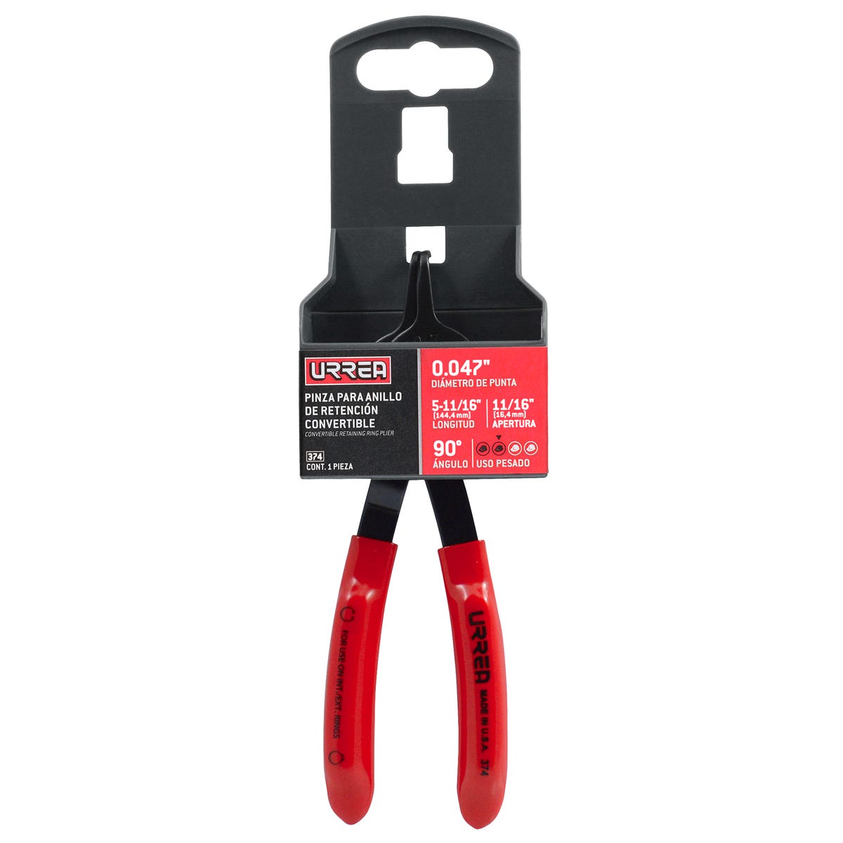 Pinza Para Anillos De Retención Convertibles Con Mariposa .047 Ángulo De 90°, Urrea 374