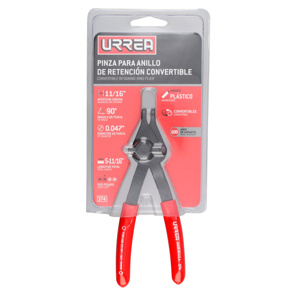 Pinza Para Anillos De Retención Convertibles Con Mariposa .047 Ángulo De 90°, Urrea 374