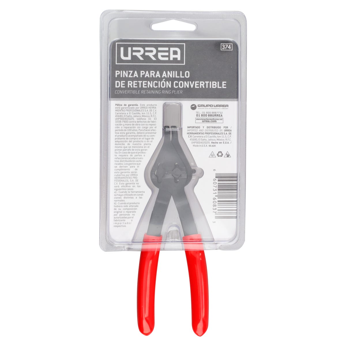 Pinza Para Anillos De Retención Convertibles Con Mariposa .047 Ángulo De 90°, Urrea 374