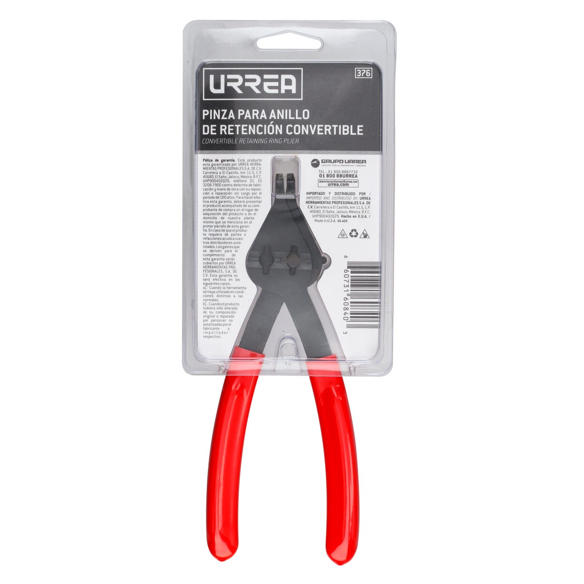 Pinza Para Anillos De Retención Convertibles Con Mariposa .070 Ángulo De 90°, Urrea 376