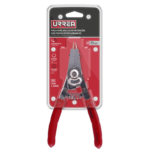 Pinza Para Anillos De Retención Con Puntas Intercambiables, 12 Piezas, Urrea 381