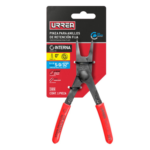 Pinza Para Anillos De Retención Con Mango Rubber Grip Fijas Tipo Interno Ángulo De 0°, Urrea 389