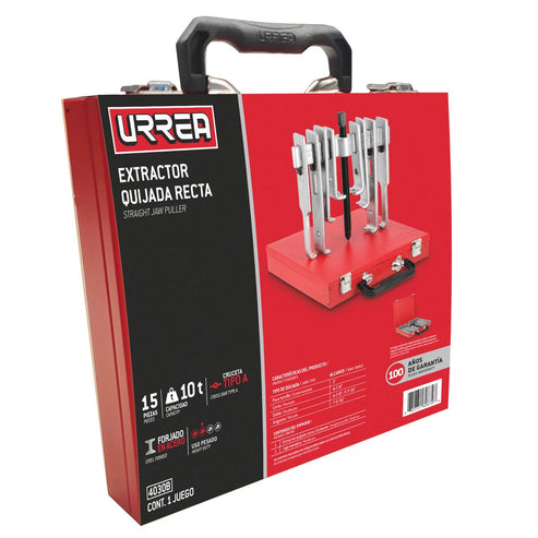 Extractor Quijada Recta Tipo A 10 Ton, 15 Piezas En Caja Metálica, Urrea 4030B