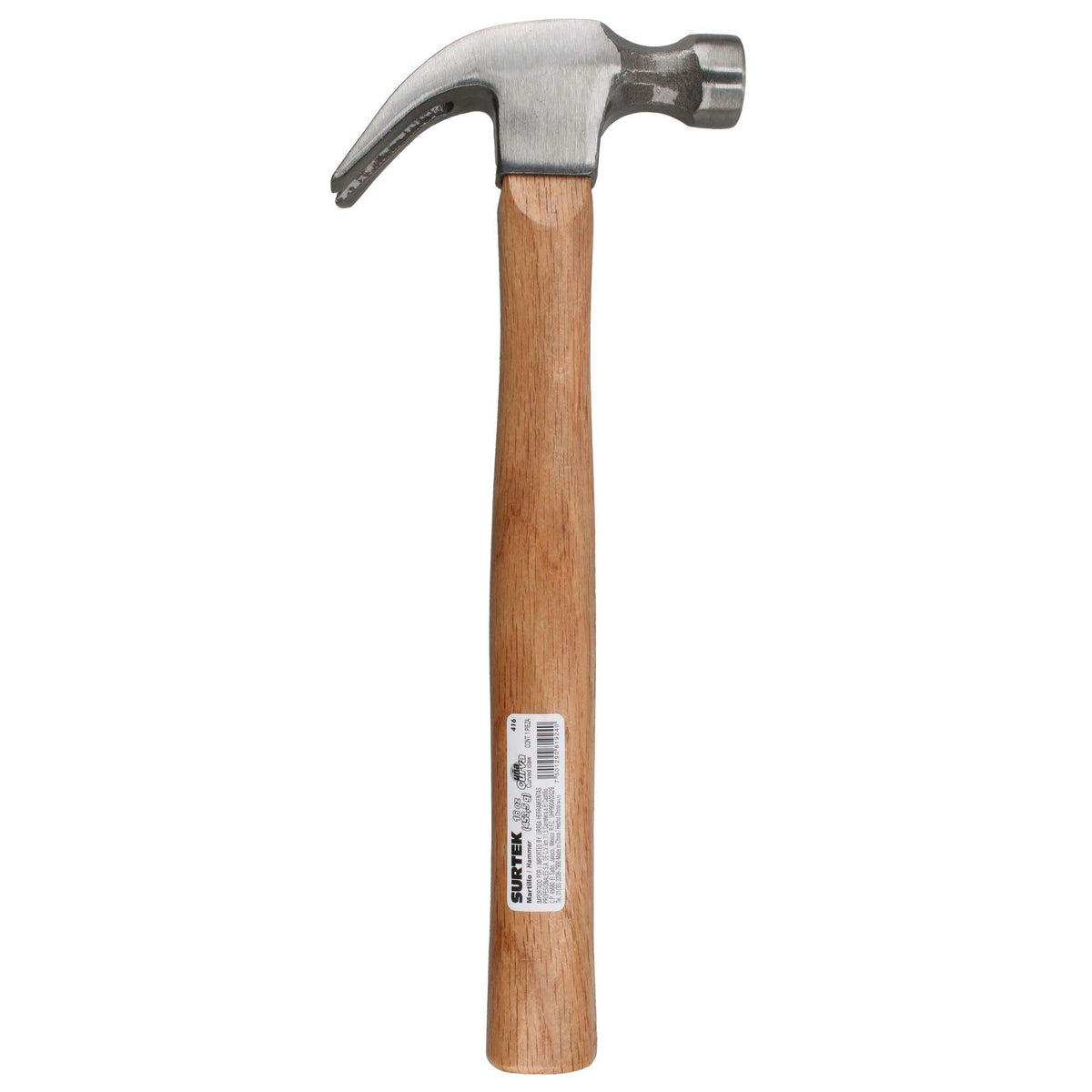 Martillo De Uña Curva Con Mango De Madera 13, 16 Oz, Surtek 416