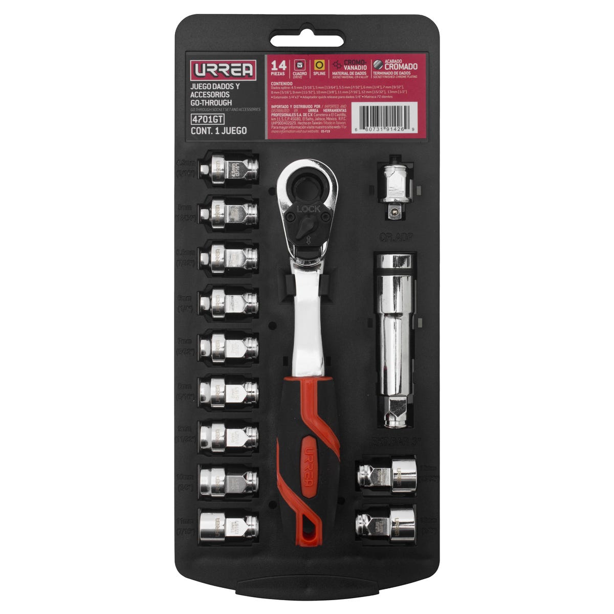 Juego De Dados Y Accesorios Cuadro De 1/4 Urrea 4701GT