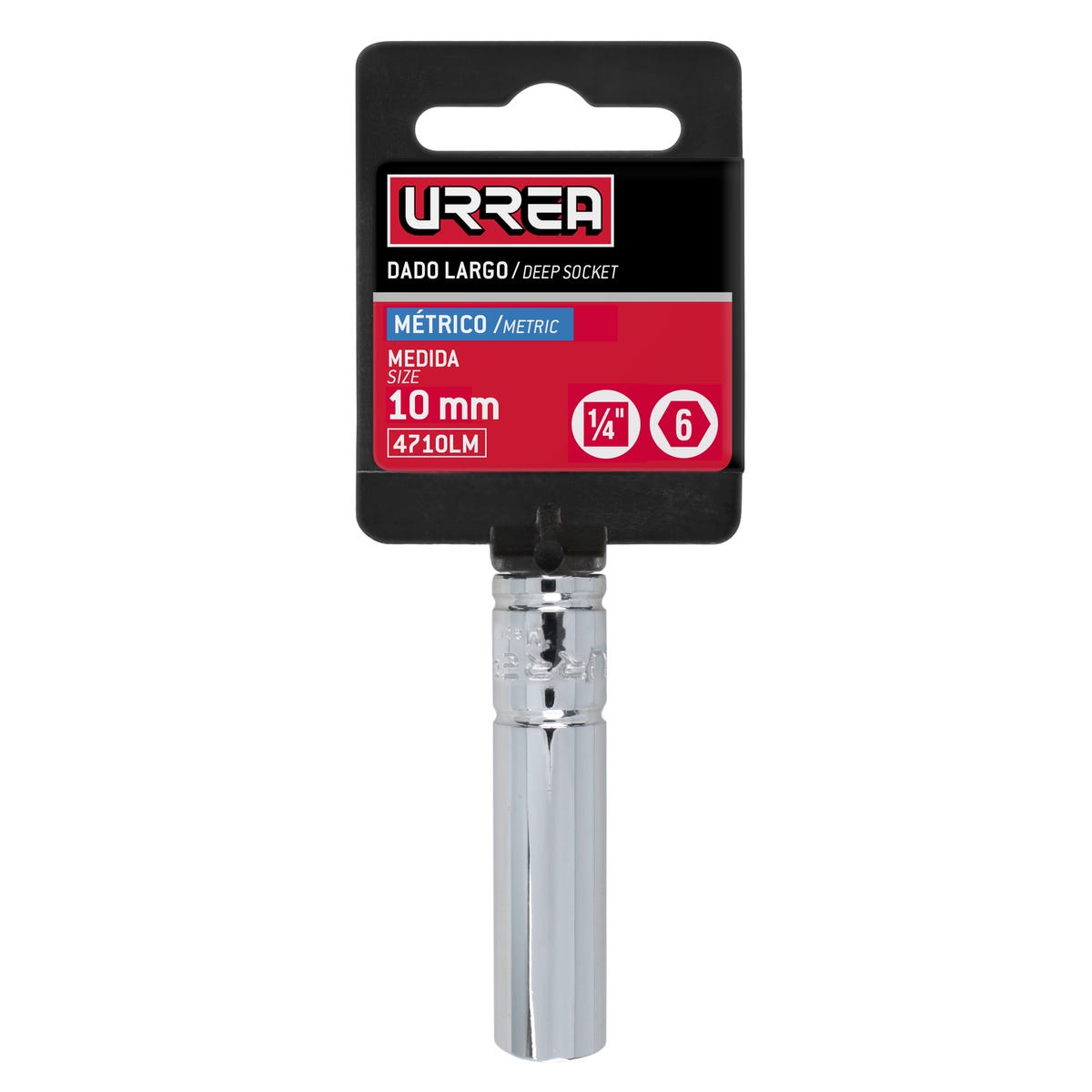 Dado Largo Cuadro De 1/4, 6 Puntas, Métrico, 10 Urrea 4710LM