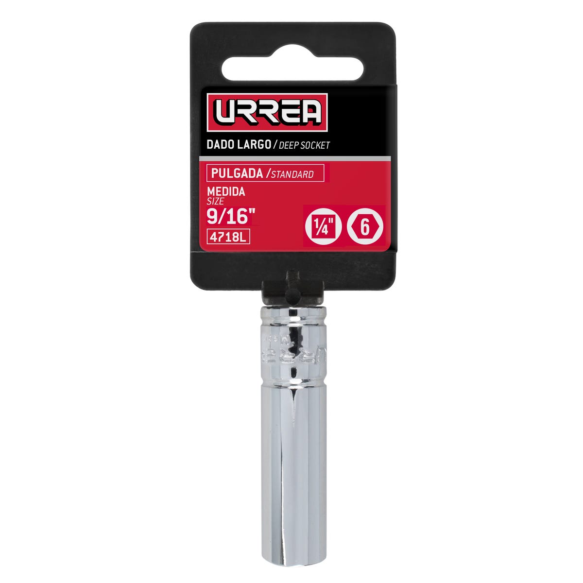 Dado Largo Cuadro De 1/4, 6 Puntas, En Pulgadas, Urrea 4718L