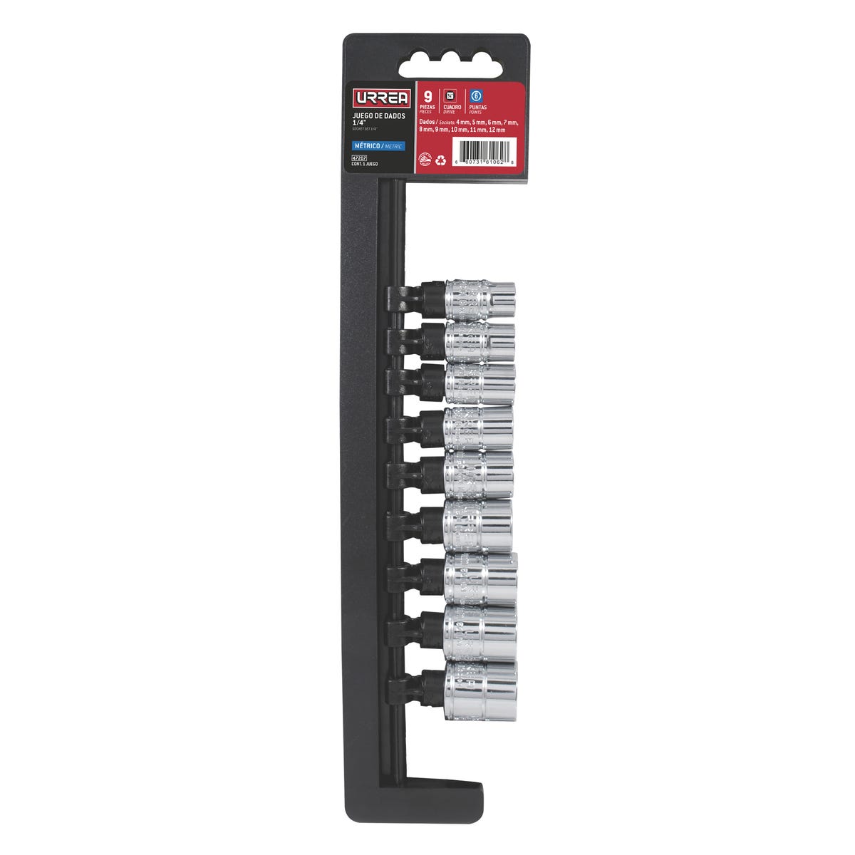 Juego De Dados Cuadro De 1/4, 6 Puntas, Urrea 47207