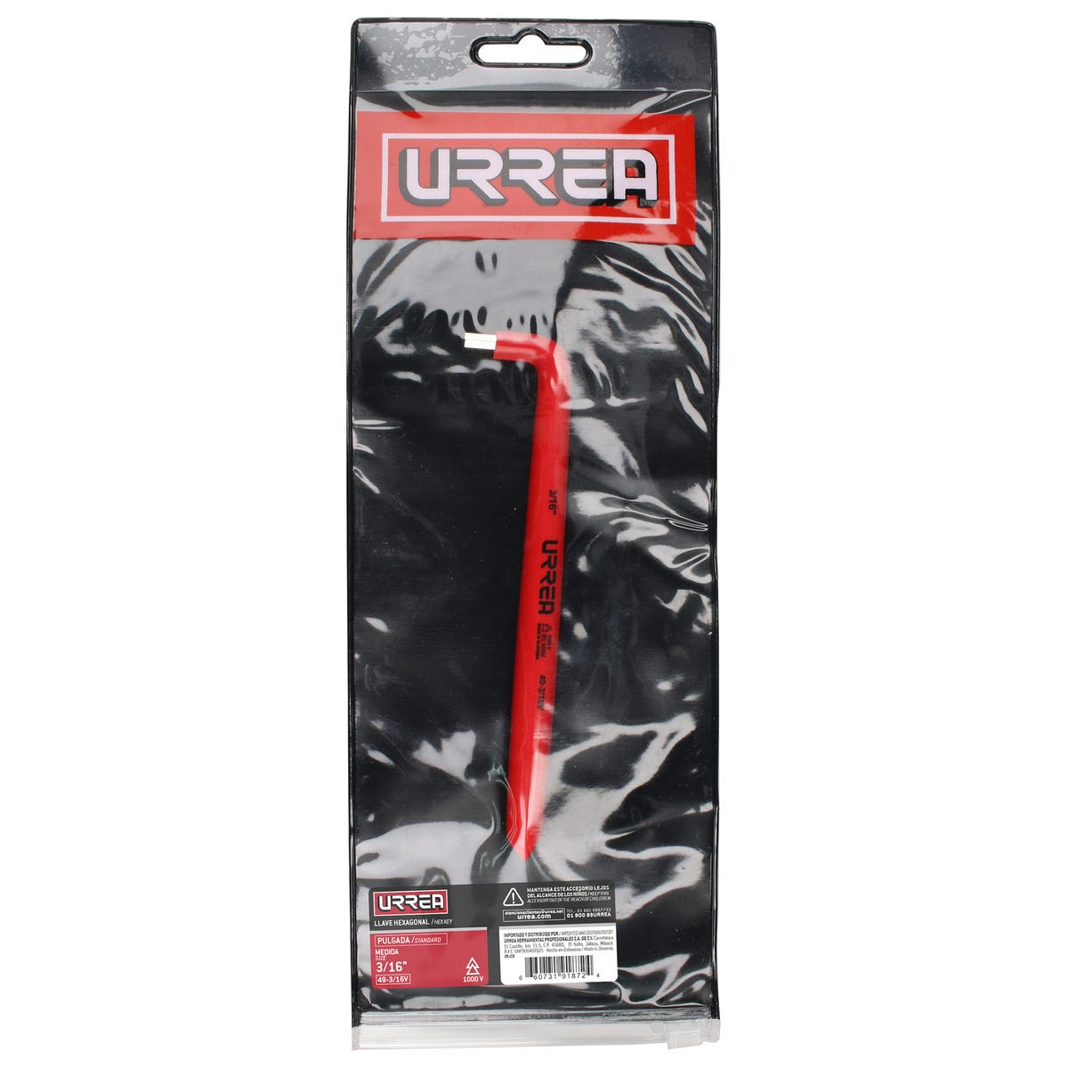 Llave Hexagonal Tipo L 1000 V En Pulgadas De 1/8, Urrea 49-1/8V