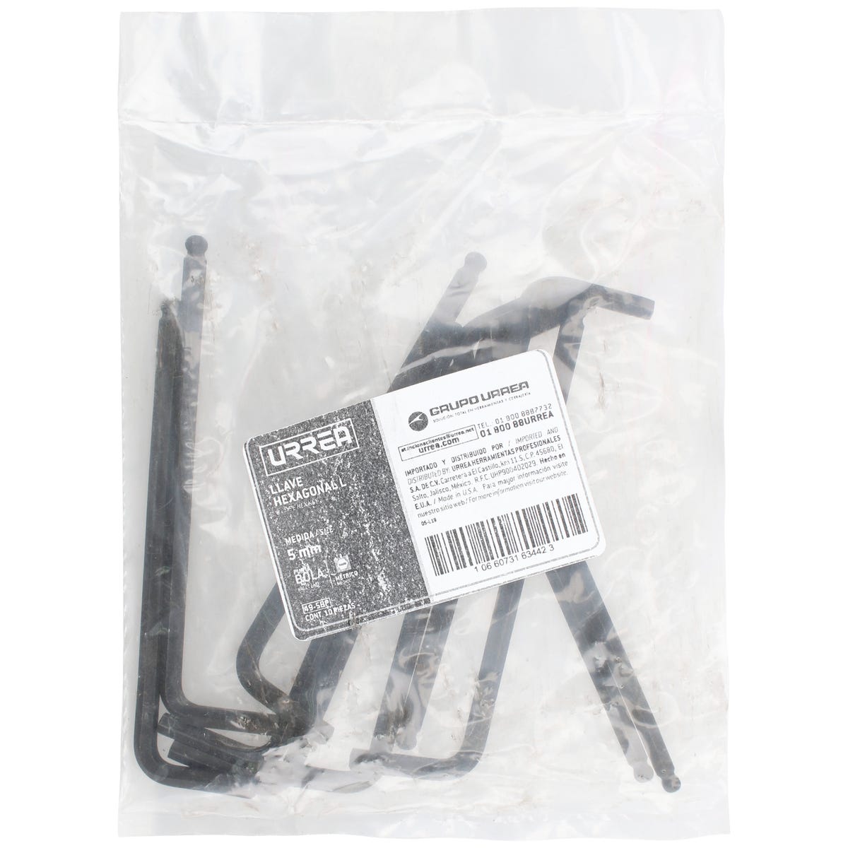 Llave Hexagonal Tipo "L" Punta De Bola Urrea 49-5BP