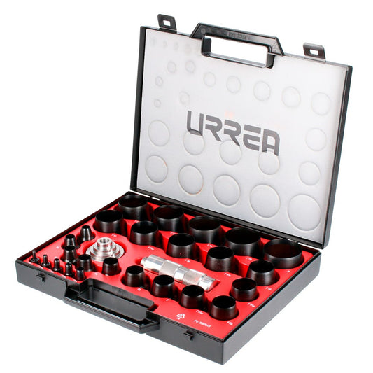 Juego De Sacabocados Con Mango Adaptador Ergonómico 1/8 A 2, 27 Piezas, Urrea 49902