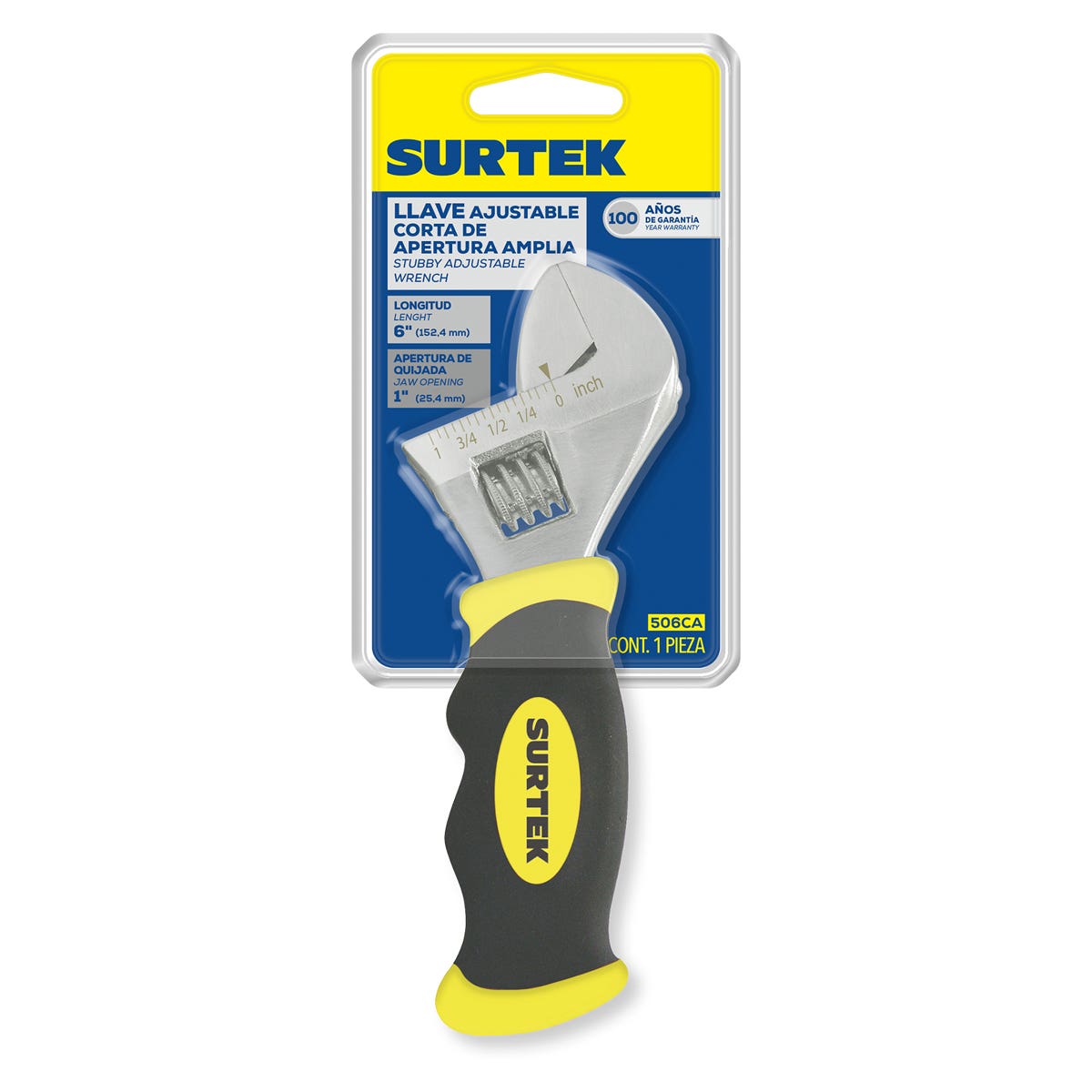 Llave Ajustable Cromada Corta Con Mango Rubber Grip 6, Surtek 506CA