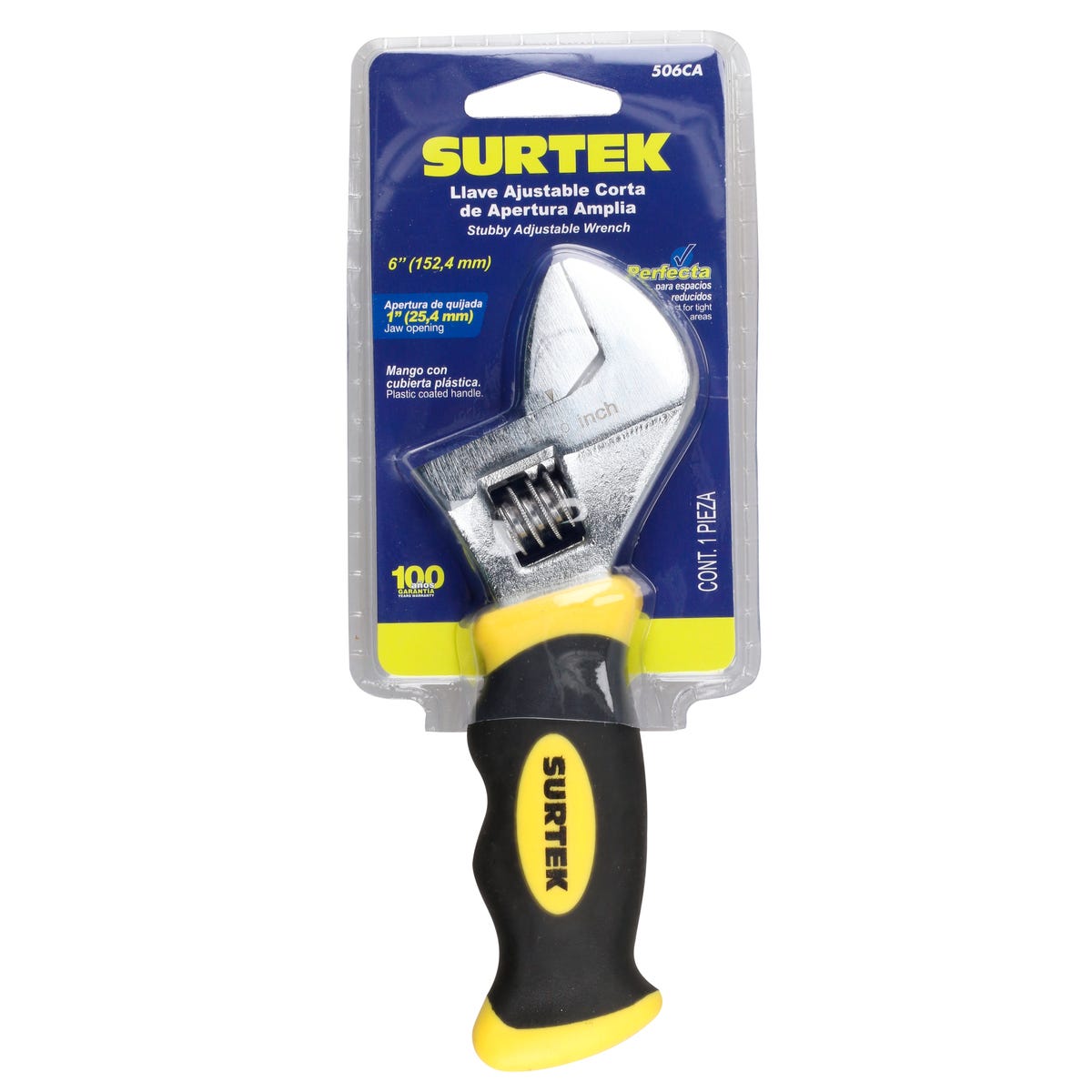 Llave Ajustable Cromada Corta Con Mango Rubber Grip 6, Surtek 506CA