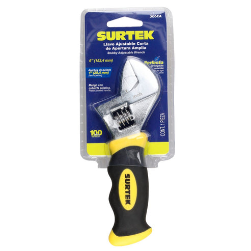 Llave Ajustable Cromada Corta Con Mango Rubber Grip 6, Surtek 506CA