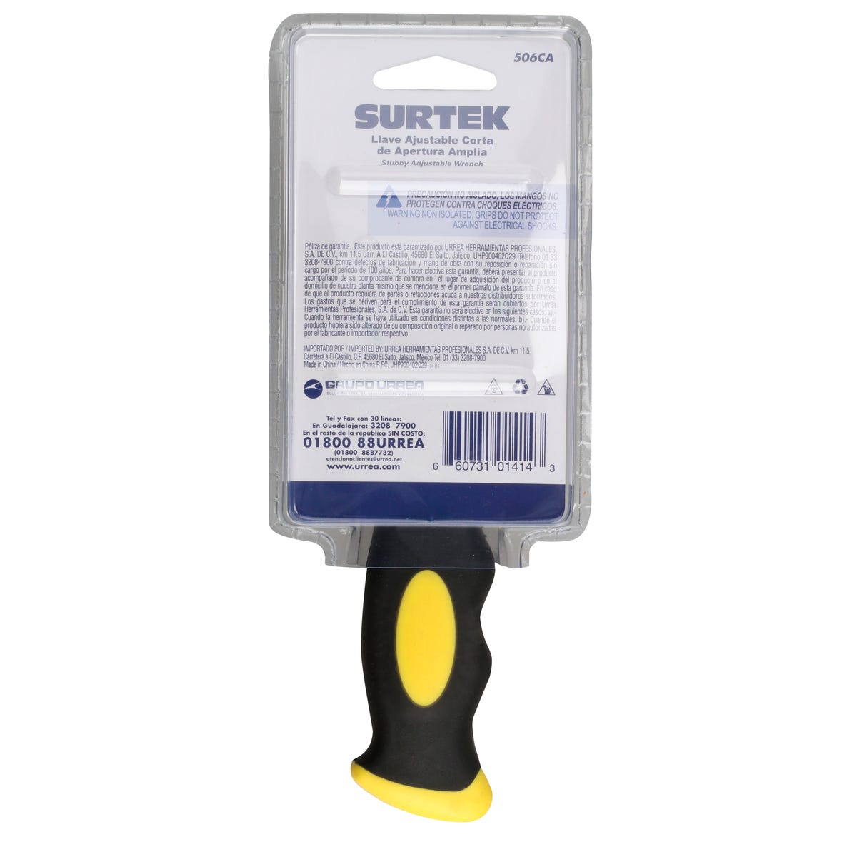 Llave Ajustable Cromada Corta Con Mango Rubber Grip 6, Surtek 506CA