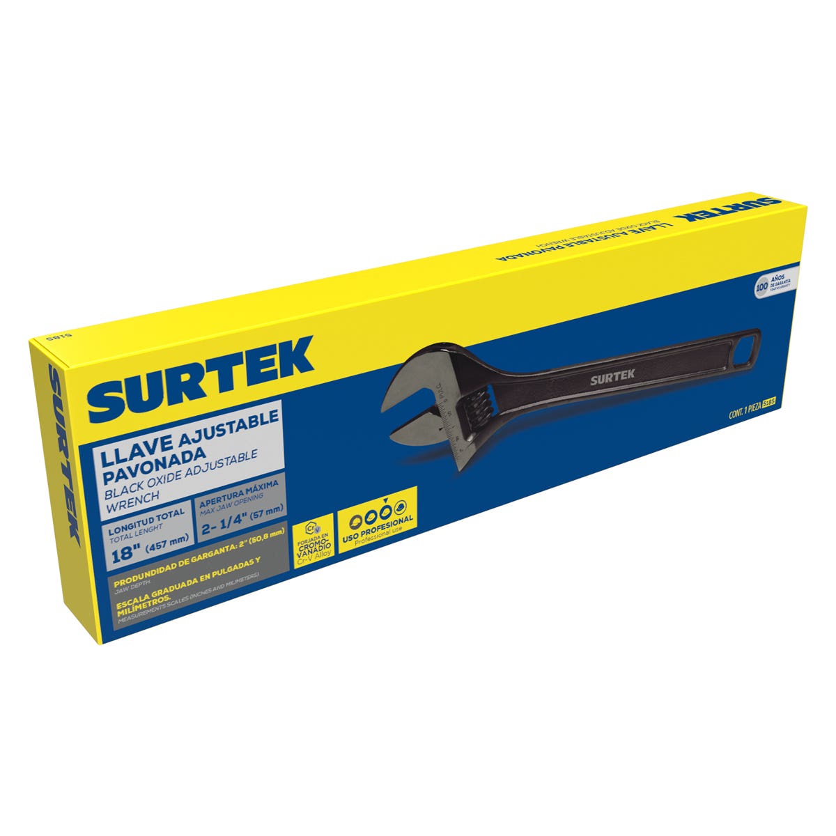 Llave Ajustable Pavonada 18, Surtek 518S