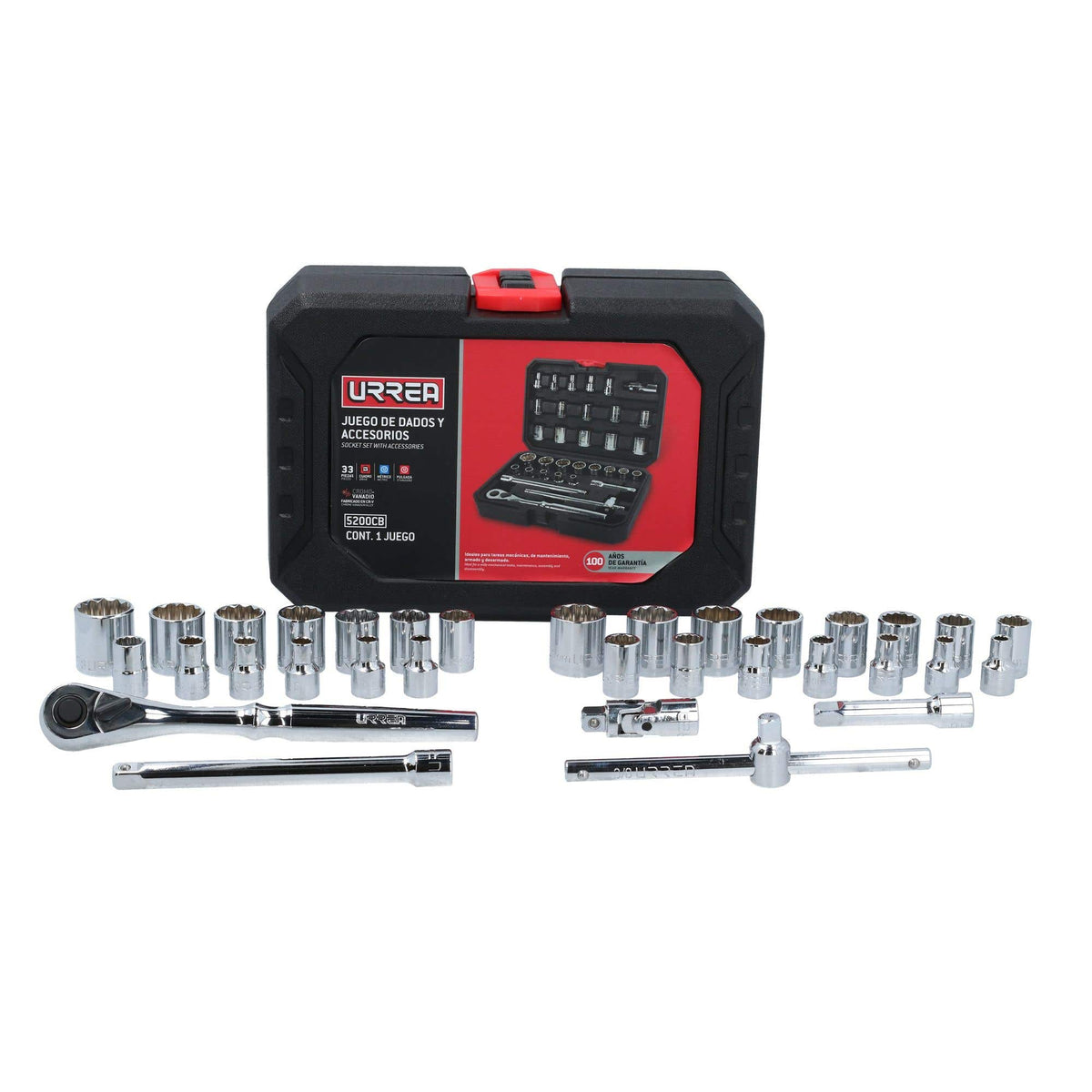 Juego De Dados Y Accesorios Cuadro De 3/8 Urrea 5200CB