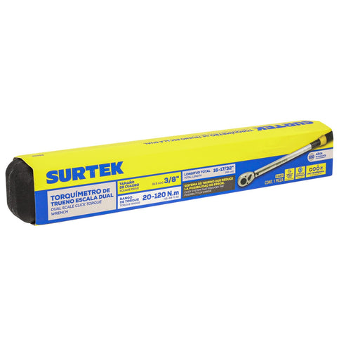 Torquímetro De Trueno Una Escala Dual Cuadro De 3/8, 15-88.5 ft-lb (20-120 Nm), Surtek 538D