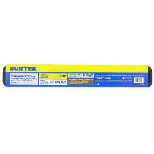 Torquímetro De Trueno Una Escala Dual Cuadro De 3/8, 15-88.5 ft-lb (20-120 Nm), Surtek 538D
