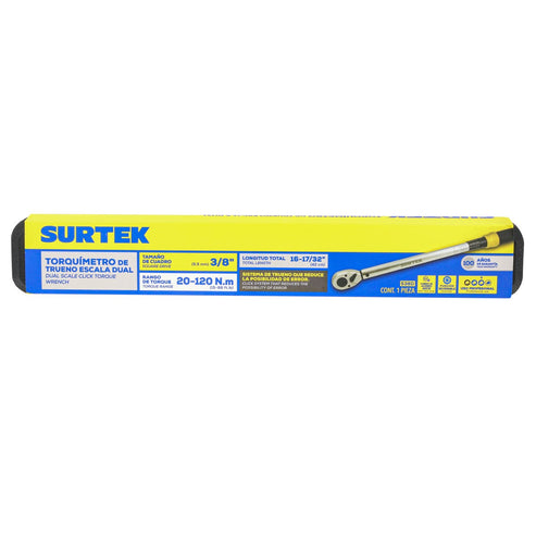 Torquímetro De Trueno Una Escala Dual Cuadro De 3/8, 15-88.5 ft-lb (20-120 Nm), Surtek 538D
