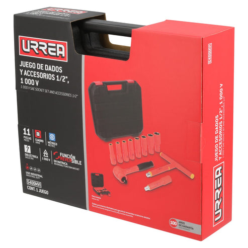 Juego De Dados Y Accesorios Cuadro De 1/2 Métricos Para 1000 V, Caja Plástica, Urrea 5400MVI