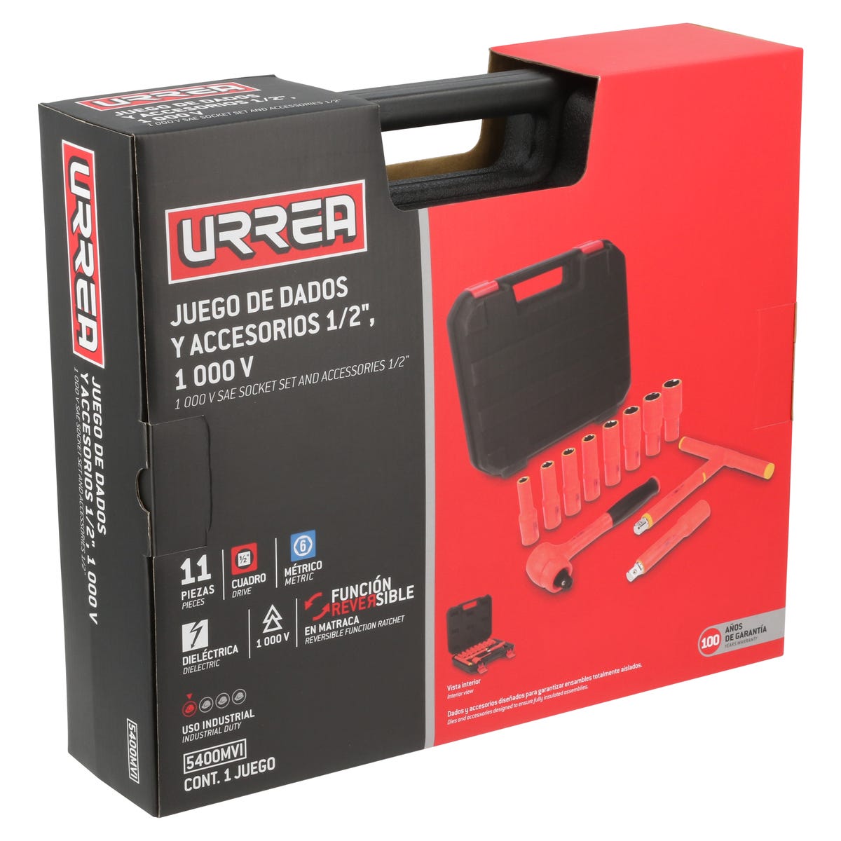 Juego De Dados Y Accesorios Cuadro De 1/2 Métricos Para 1000 V, Caja Plástica, Urrea 5400MVI