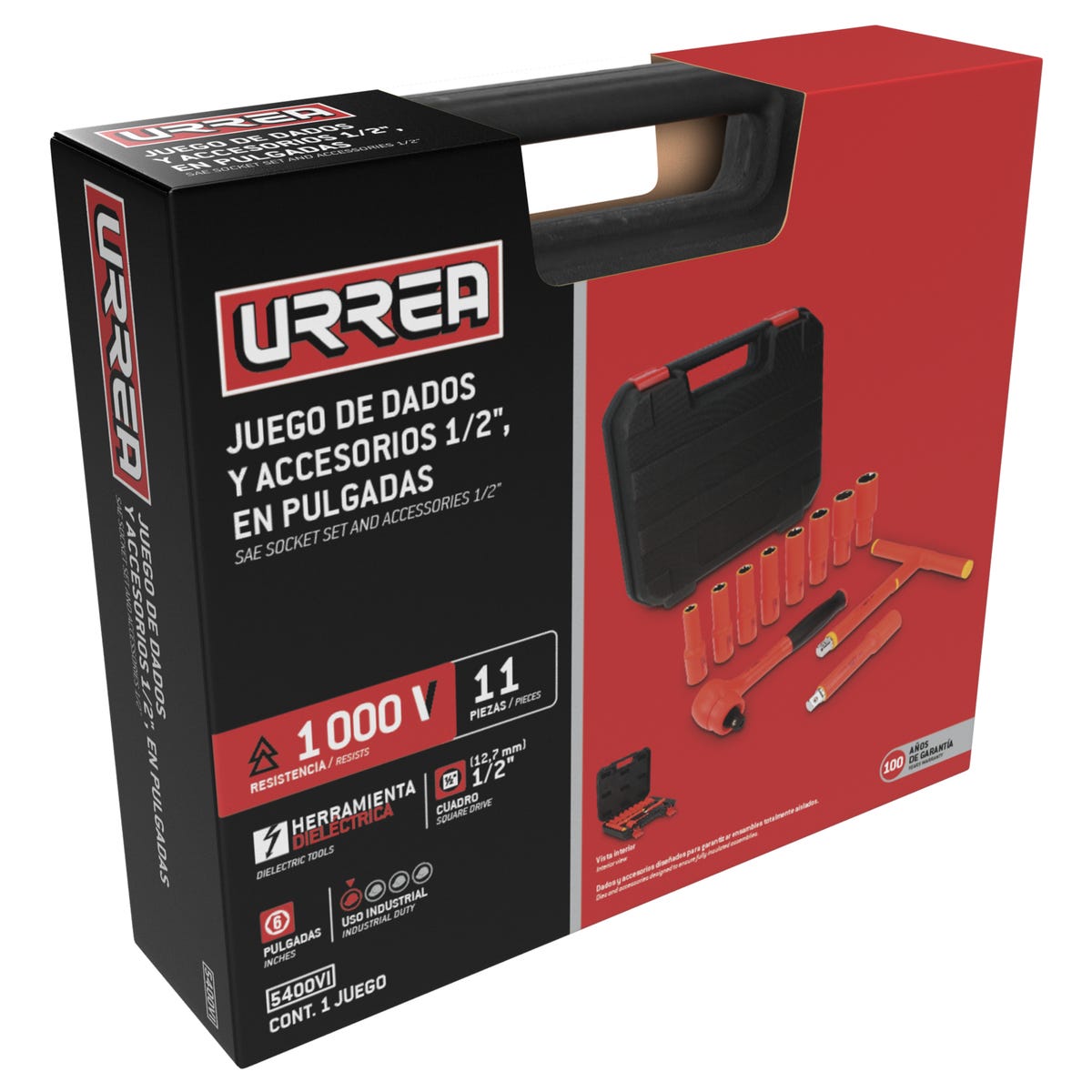 Juego De Dados Y Accesorios Cuadro De 1/2 En Pulgadas Para 1000 V, 11 Piezas, Urrea 5400VI