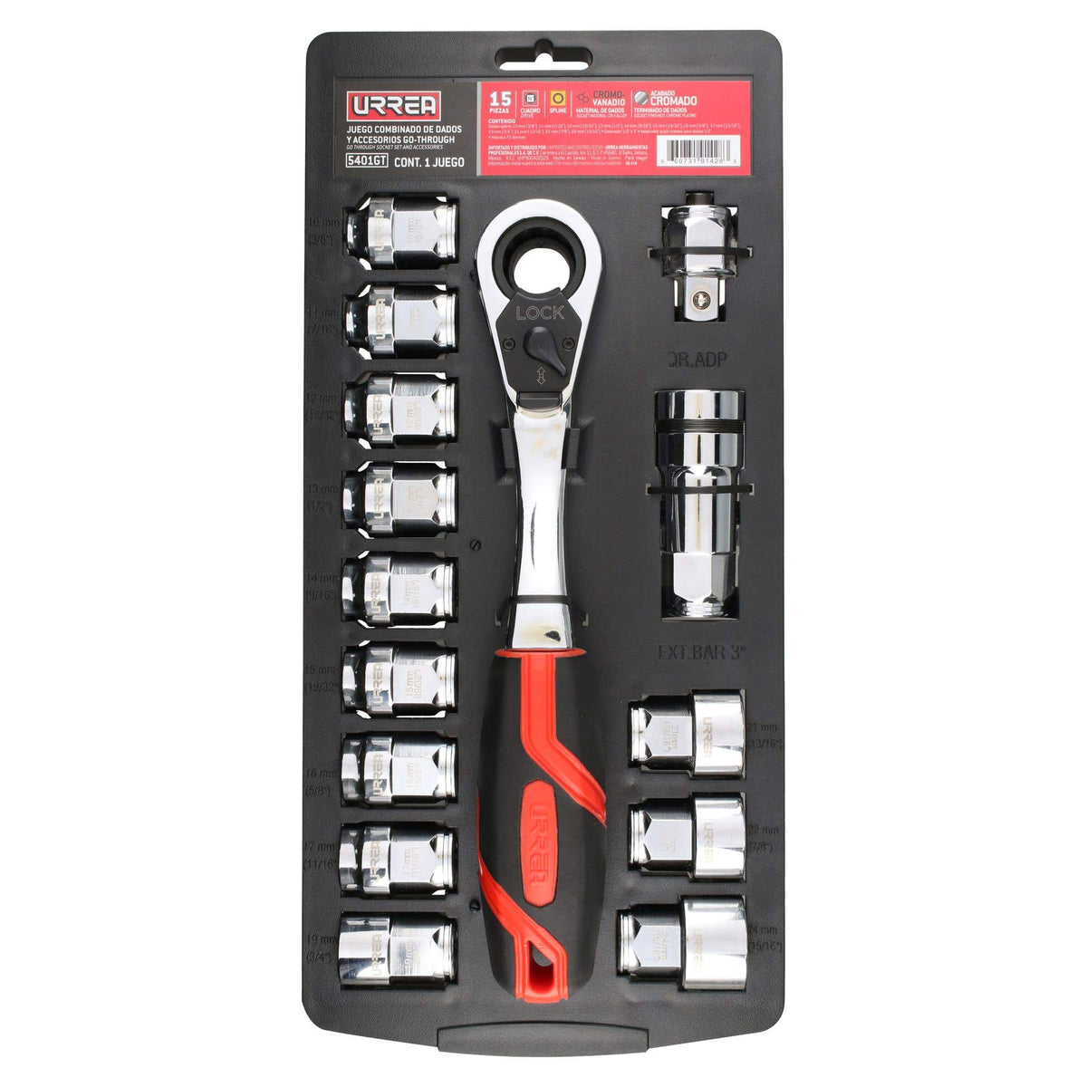Juego De Dados Y Accesorios Cuadro De 1/2 Urrea 5401GT