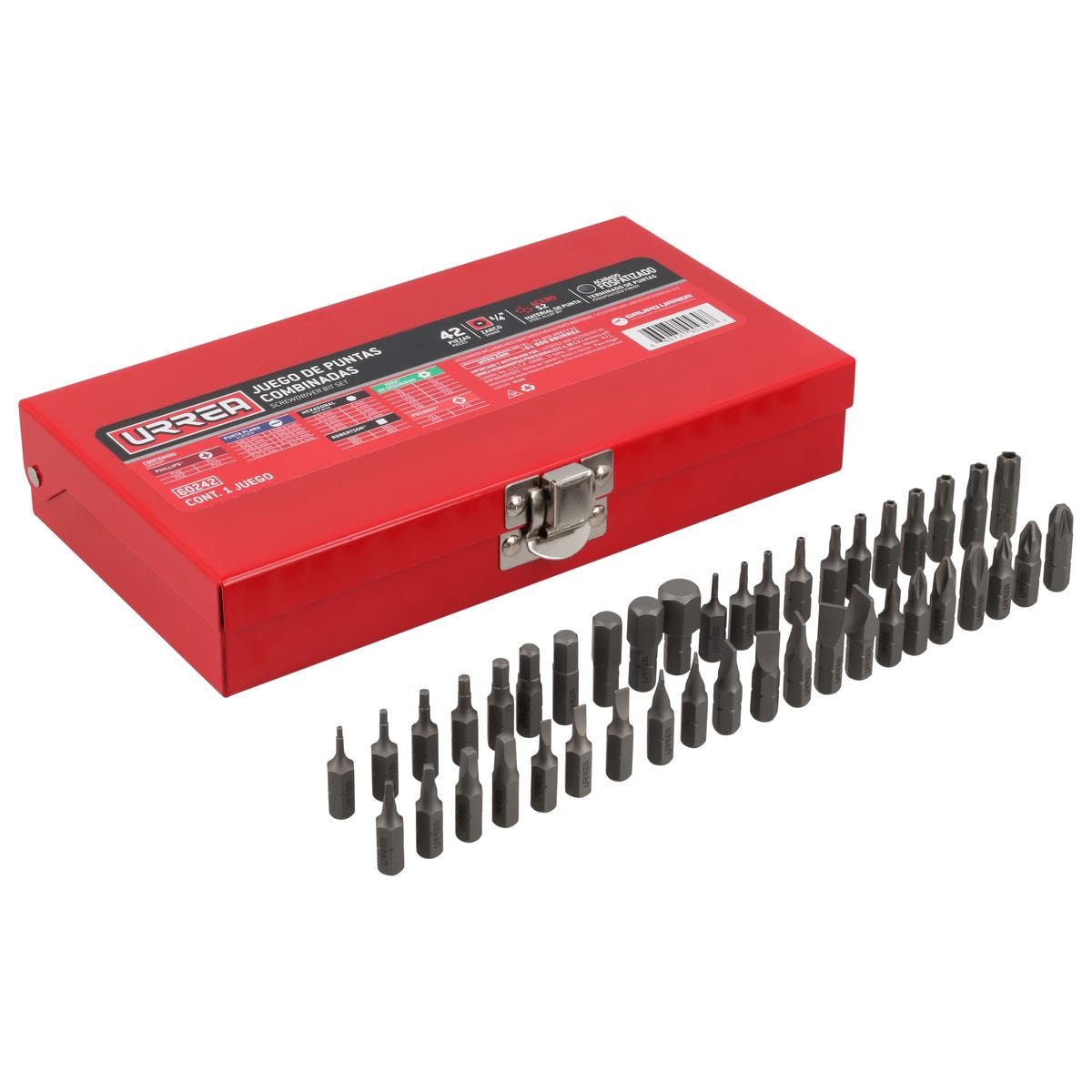 Juego Combinado De Puntas Hexágono De 1/4, 42 Piezas En Caja Metalica, Urrea 60242