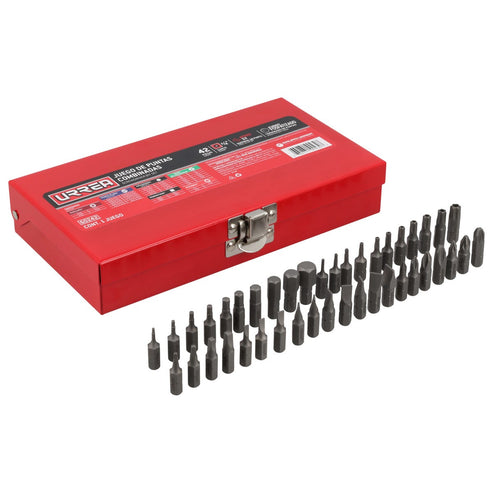 Juego Combinado De Puntas Hexágono De 1/4, 42 Piezas En Caja Metalica, Urrea 60242