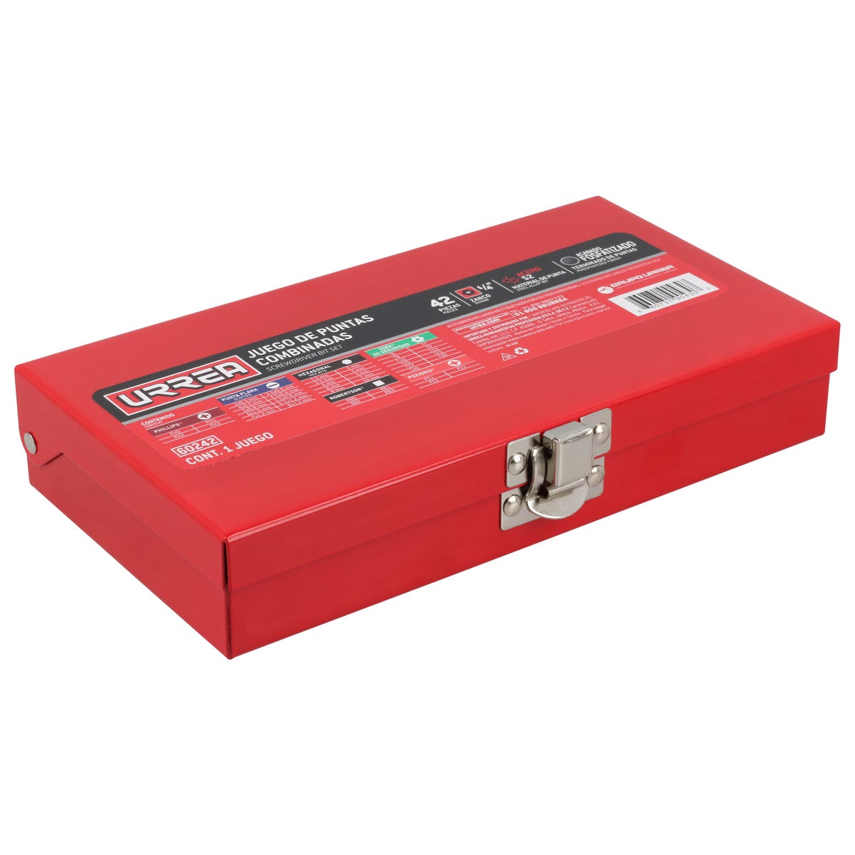 Juego Combinado De Puntas Hexágono De 1/4, 42 Piezas En Caja Metalica, Urrea 60242