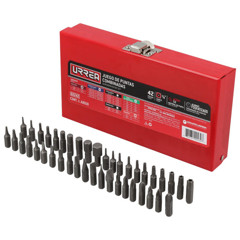 Juego Combinado De Puntas Hexágono De 1/4, 42 Piezas En Caja Metalica, Urrea 60242