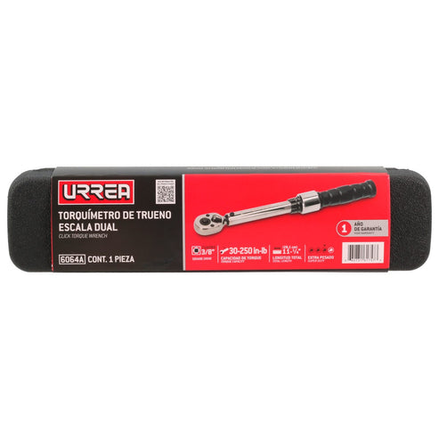 Torquímetro De Trueno Escala Dual Cuadro De 3/8, 30-250 in-lb (3.3-28.2 Nm), Urrea 6064A