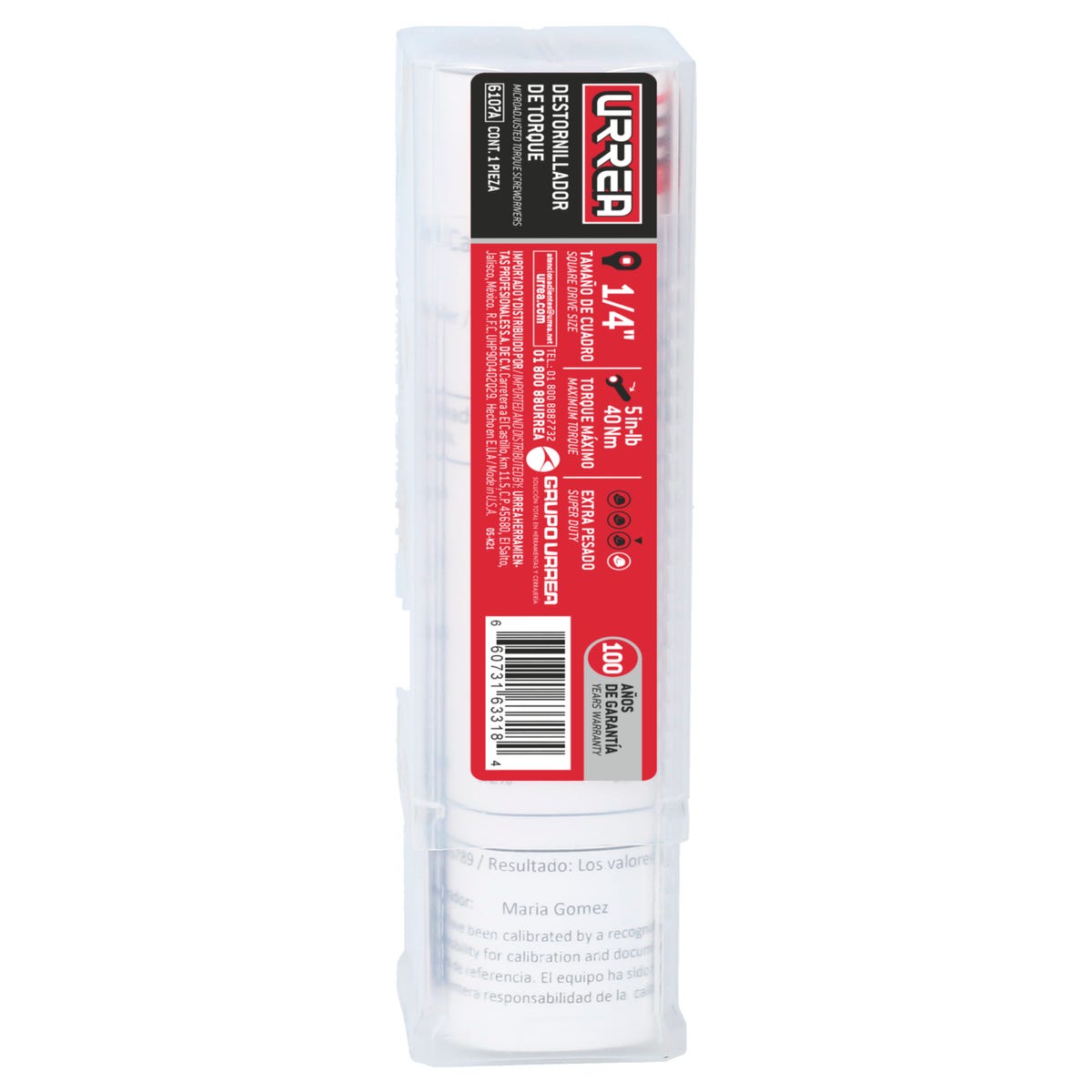 Destornillador De Torque Microajustable Con Mango Plástico Cuadro De 1/4, 5-40 in-lb, Urrea 6107A