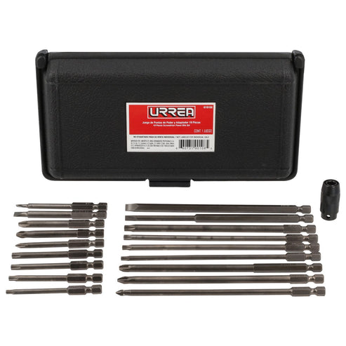 Juego De Puntas De Poder Y Adaptador Rápido Cuadro De 1/4 Quick Release, 19 Pz En Caja Plástica, Urrea 61919X