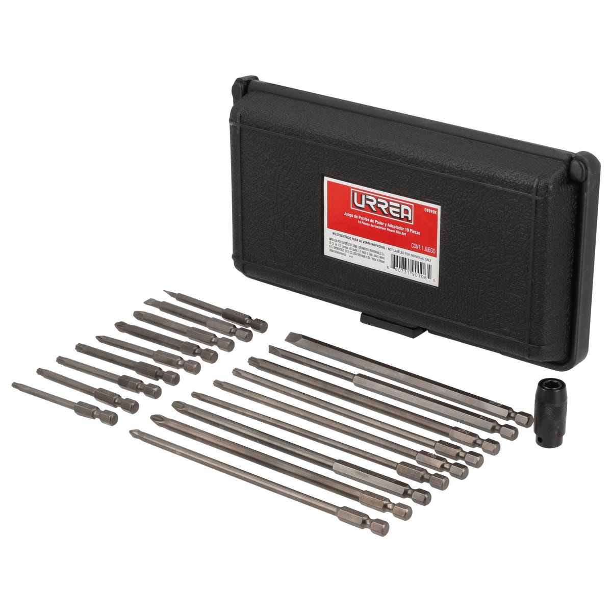 Juego De Puntas De Poder Y Adaptador Rápido Cuadro De 1/4 Quick Release, 19 Pz En Caja Plástica, Urrea 61919X