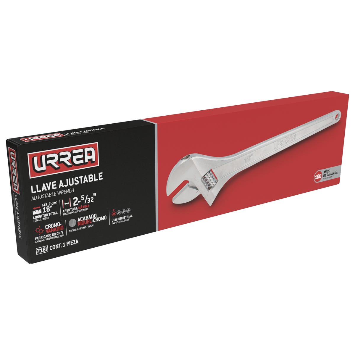 Llave Ajustable Cromada 2-5/32 18, Urrea 718I