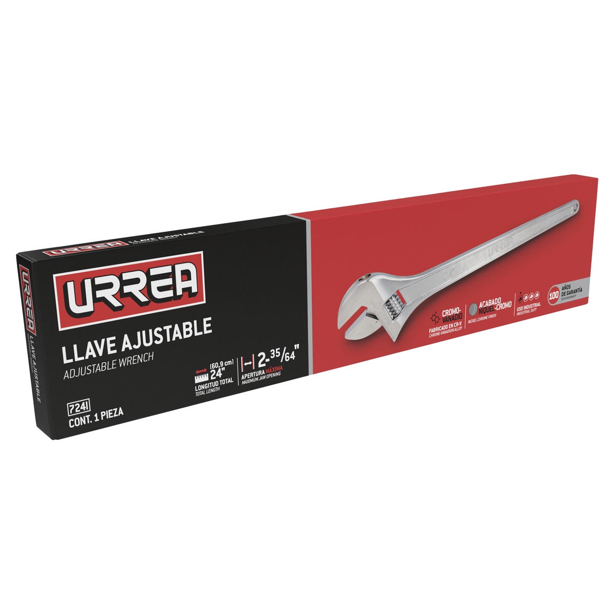 Llave Ajustable Cromada 2-35/64 24, Urrea 724I