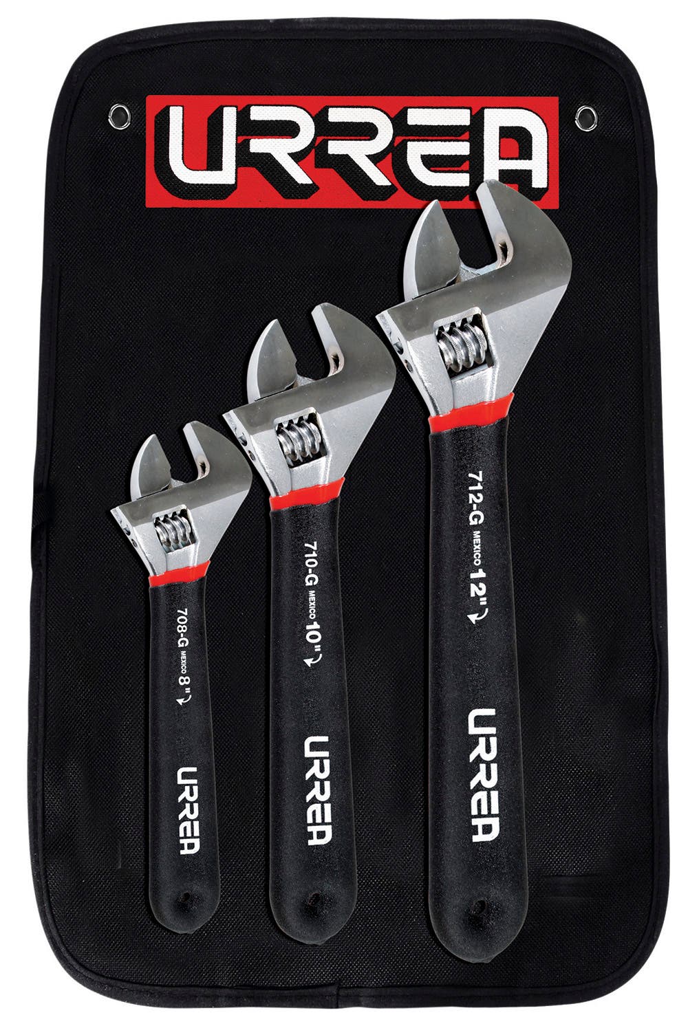 Juego De Llaves Ajustables Cromadas Con Mango Rubber Grip, 3 Piezas En Estuche, Urrea 795G