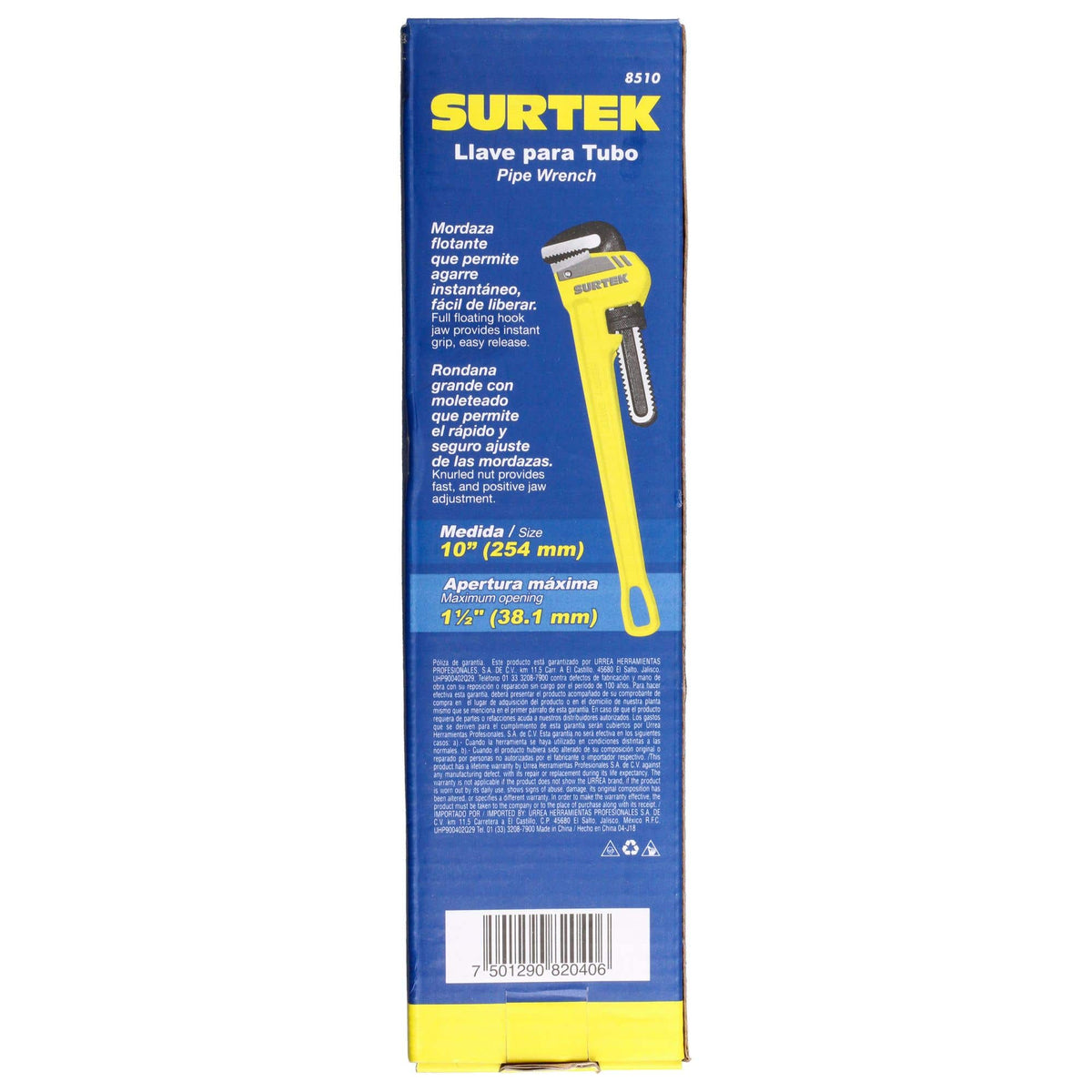 Llave Stillson De Hierro Maleable De 10, Uso Profesional, Surtek 8510