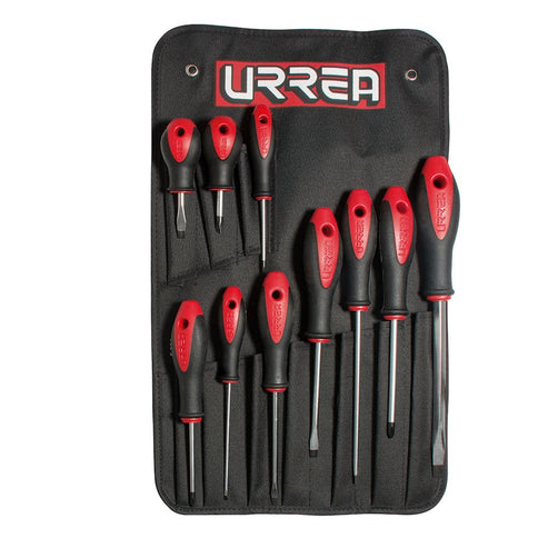 Juego De Destornilladores Con Mango Bimaterial Combinados, 10 Piezas En Estuche, Urrea 8600F