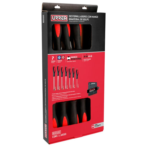 Juego De Destornilladores Con Mango Bimaterial De Golpe, Combinados, Urrea 9101GC