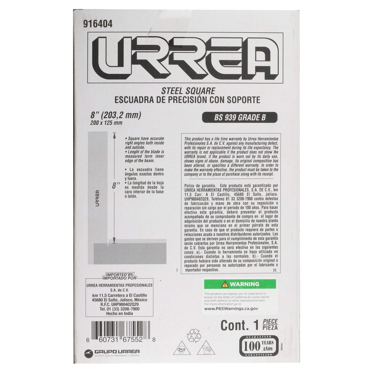 Escuadra De Precisión 8, Urrea 916404