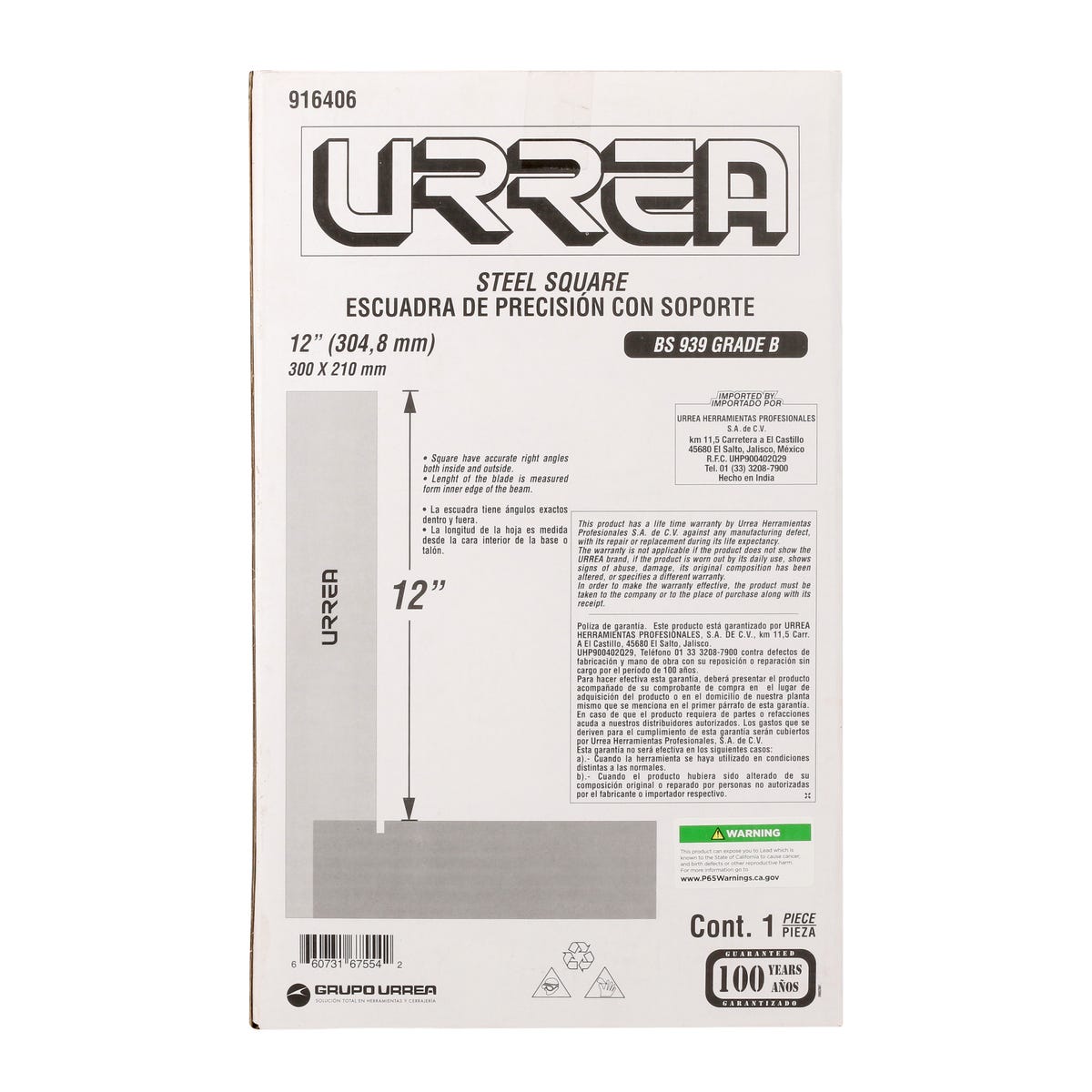 Escuadra De Precisión 12, Urrea 916406