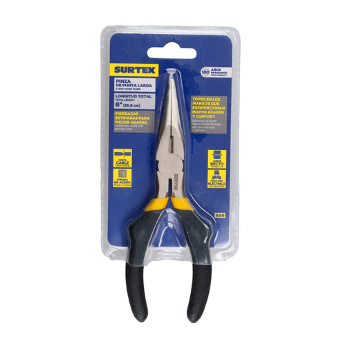 Pinza Para Electricista Con Mango Rubber Grip Punta Larga Corte Lateral De 6, Surtek 926