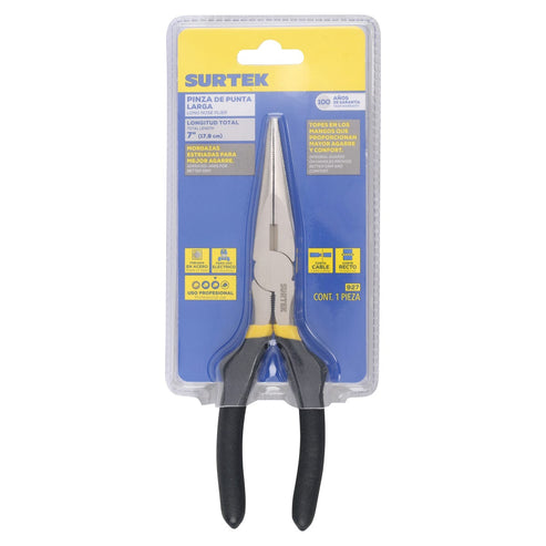 Pinza Para Electricista Con Mango Rubber Grip Punta Larga Corte Lateral De 7, Surtek 927